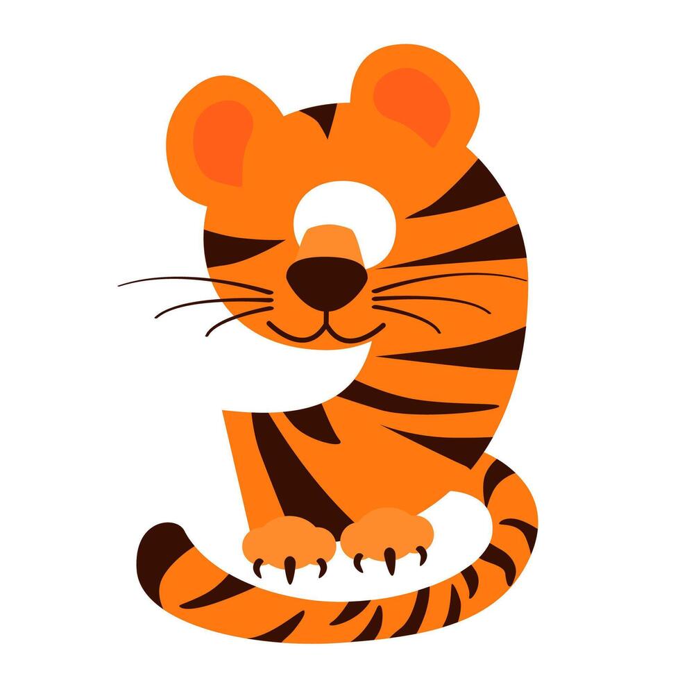 Cartoon number 9 like Tiger, figure Nine. Cartoon of number with a animal concept. Calligraphy, lettering, typography for your Education cards, greeting card or game vector