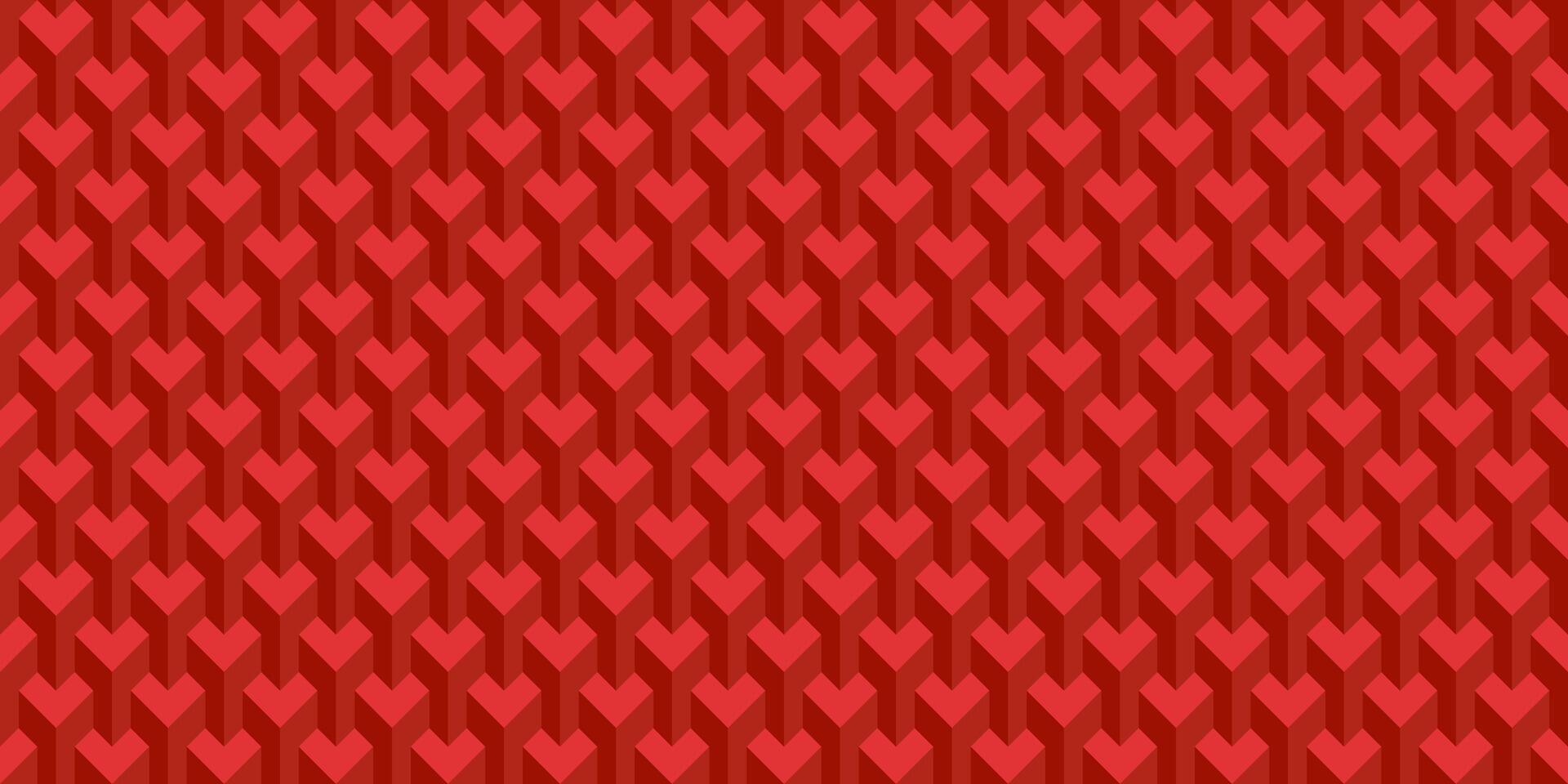 Abstract background, Red Isometric Heart Seamless Pattern vector