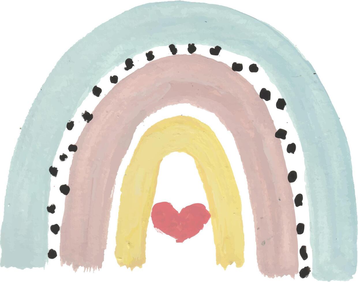 a watercolor drawing of a rainbow with a heart in the middle vector