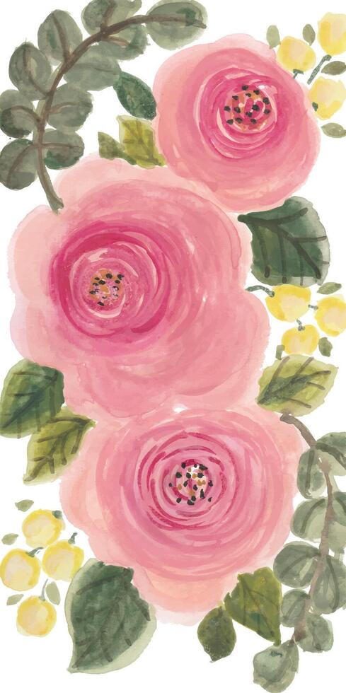 pink roses and leaves on a white background vector