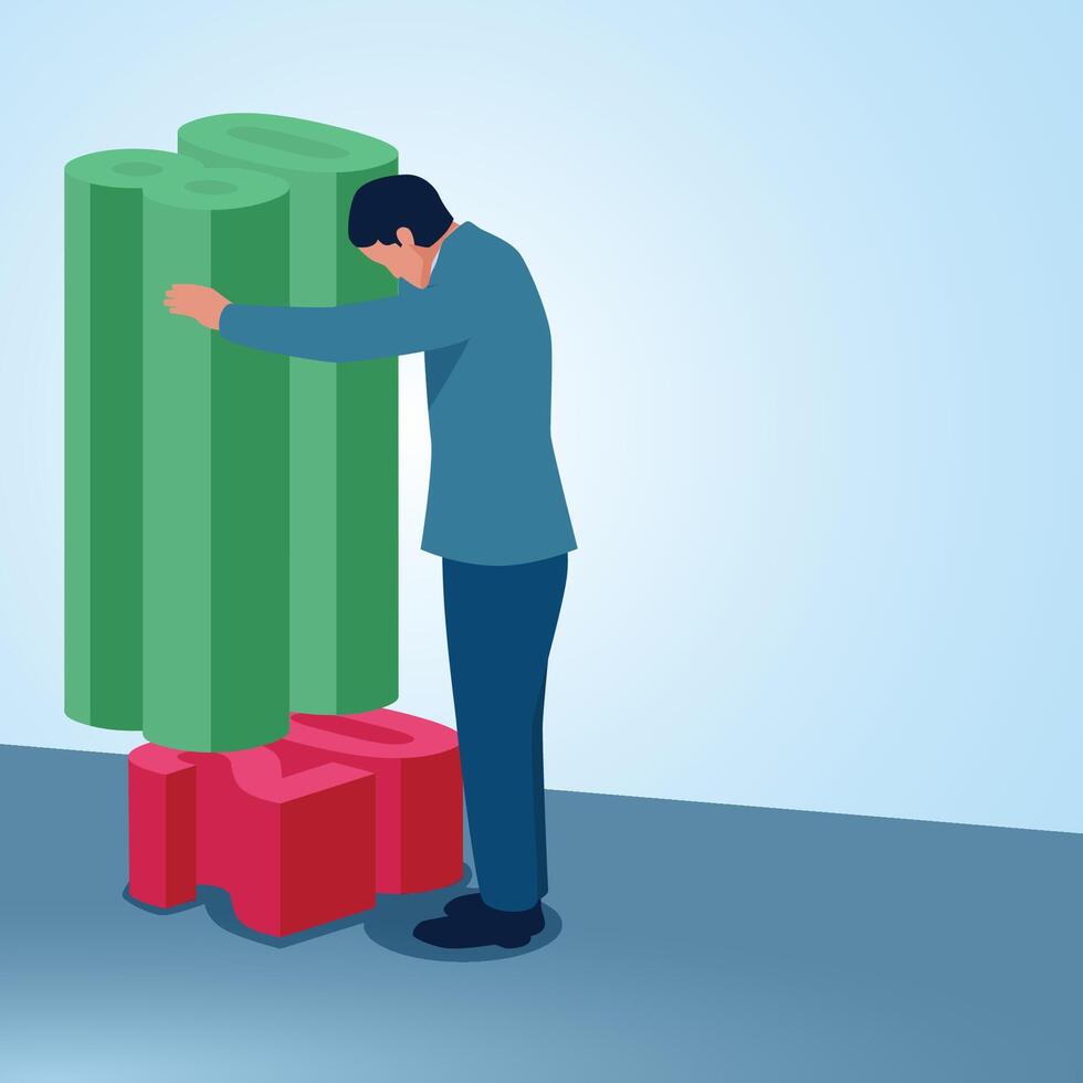 A man slides the number 80 and sees the number 20 below it. Illustration for the Pareto principle in business. vector