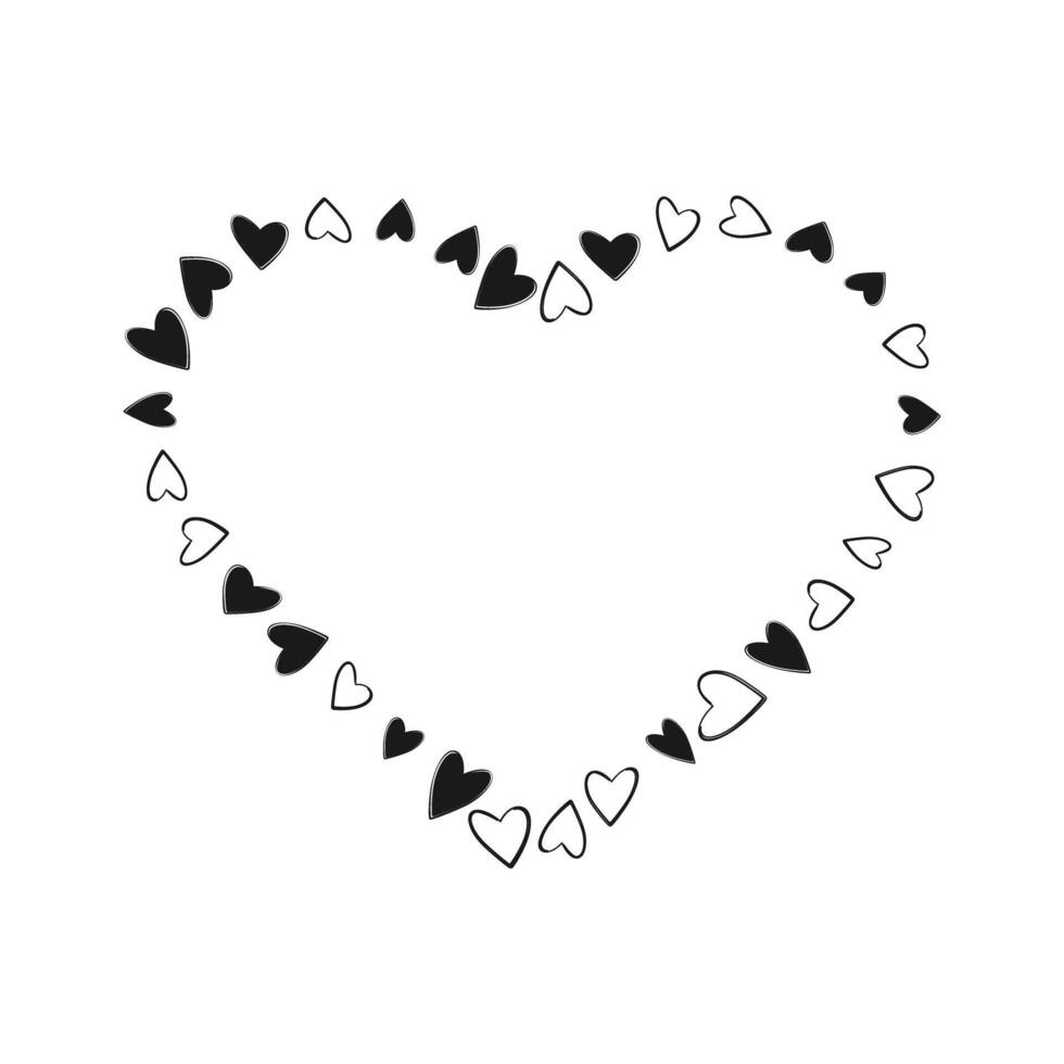 Outline and filled dark Heart shape hearts Black Day greeting Abstract Frame Copy space Template idea. Isolated illustration Thematic cards or web promo banner, leaflets, print materials or tag vector