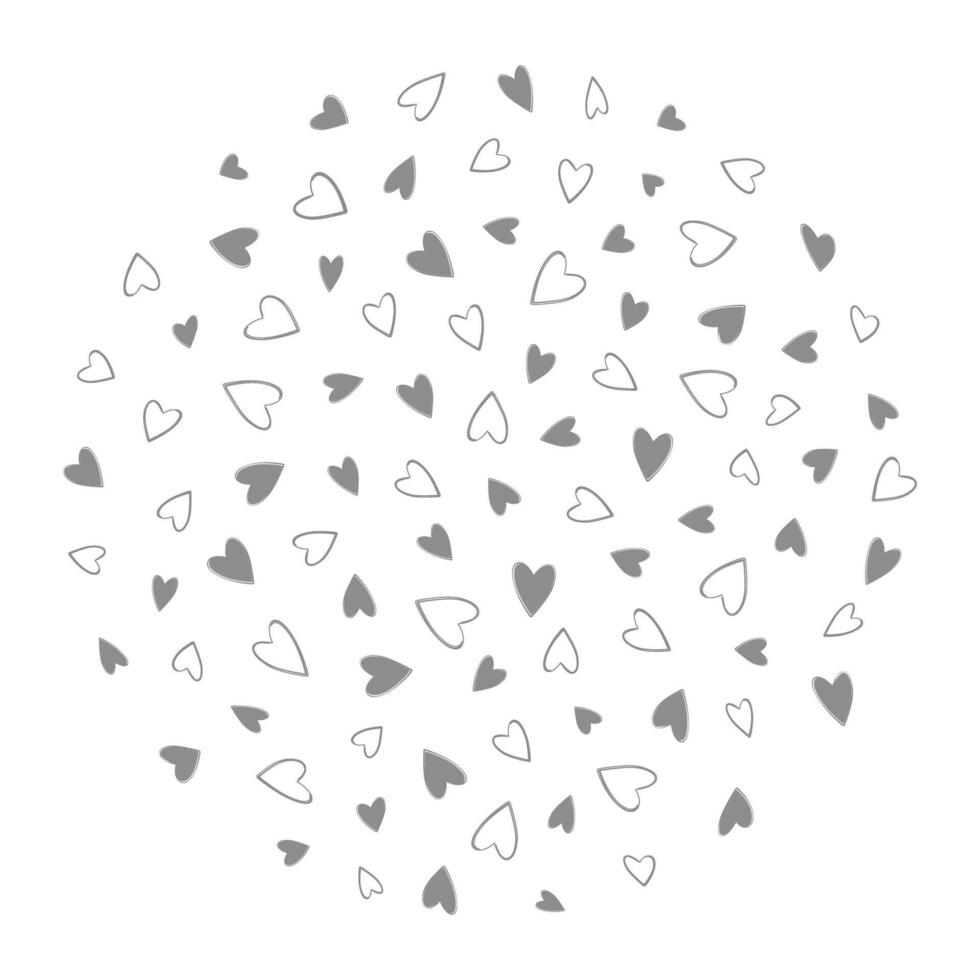 Filled and Outline Hand drawn hearts Circular Backdrop in grayscale. Black Day greeting design idea. Isolated illustration Thematic cards, invitations, leaflet, price, label or web promo banner vector