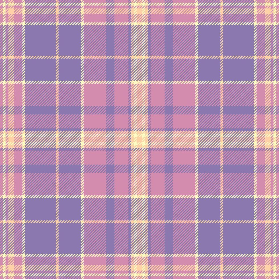 Elegant pastel plaid pattern in purple, pink, and cream. Ideal for textile design, fashion, websites, and branding. Seamless repeat texture adds a touch of sophisticated charm. vector