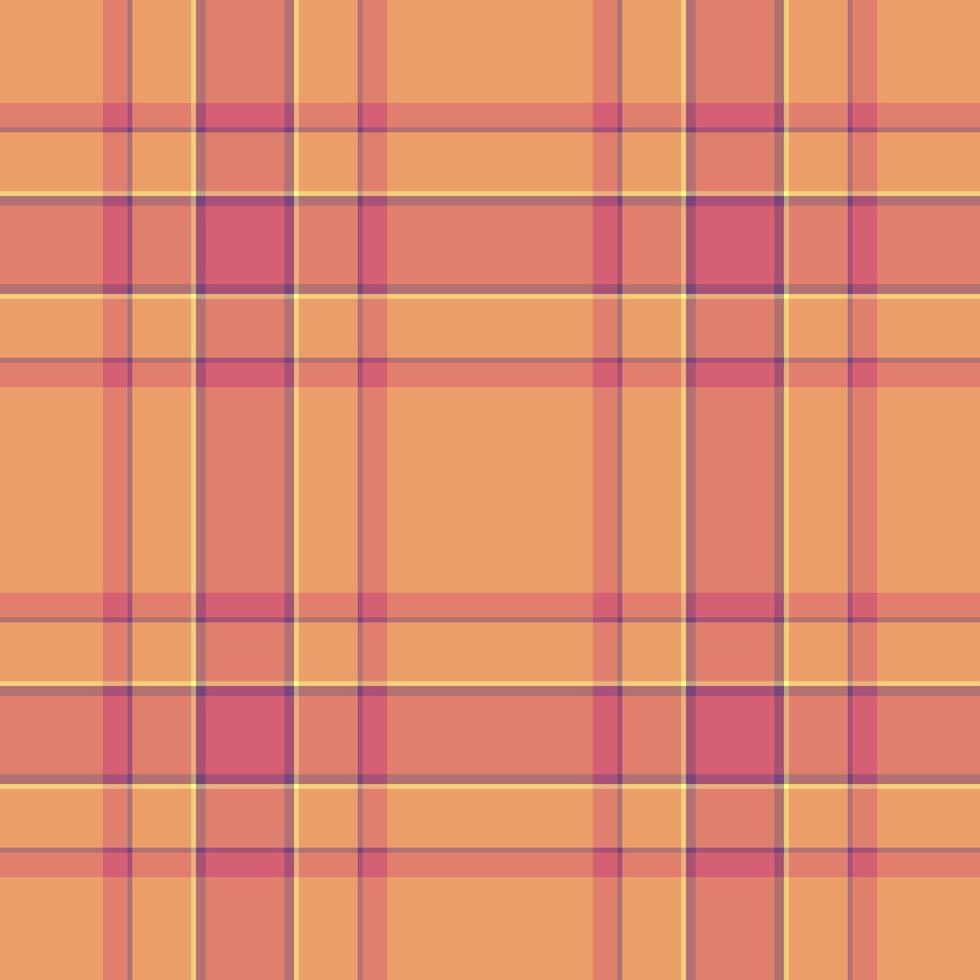 60s plaid tartan fabric, glamor texture check. Rich pattern background textile seamless in red and orange colors. vector