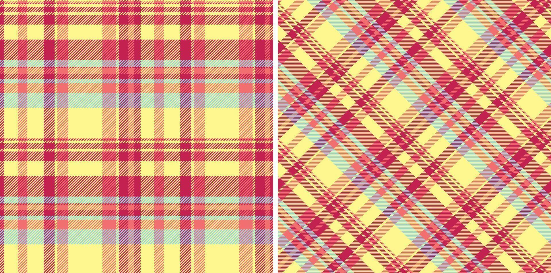 Plaid background of seamless fabric textile with a pattern check texture tartan. Set in rainbow colors for oilcloth tablecloth designs. vector