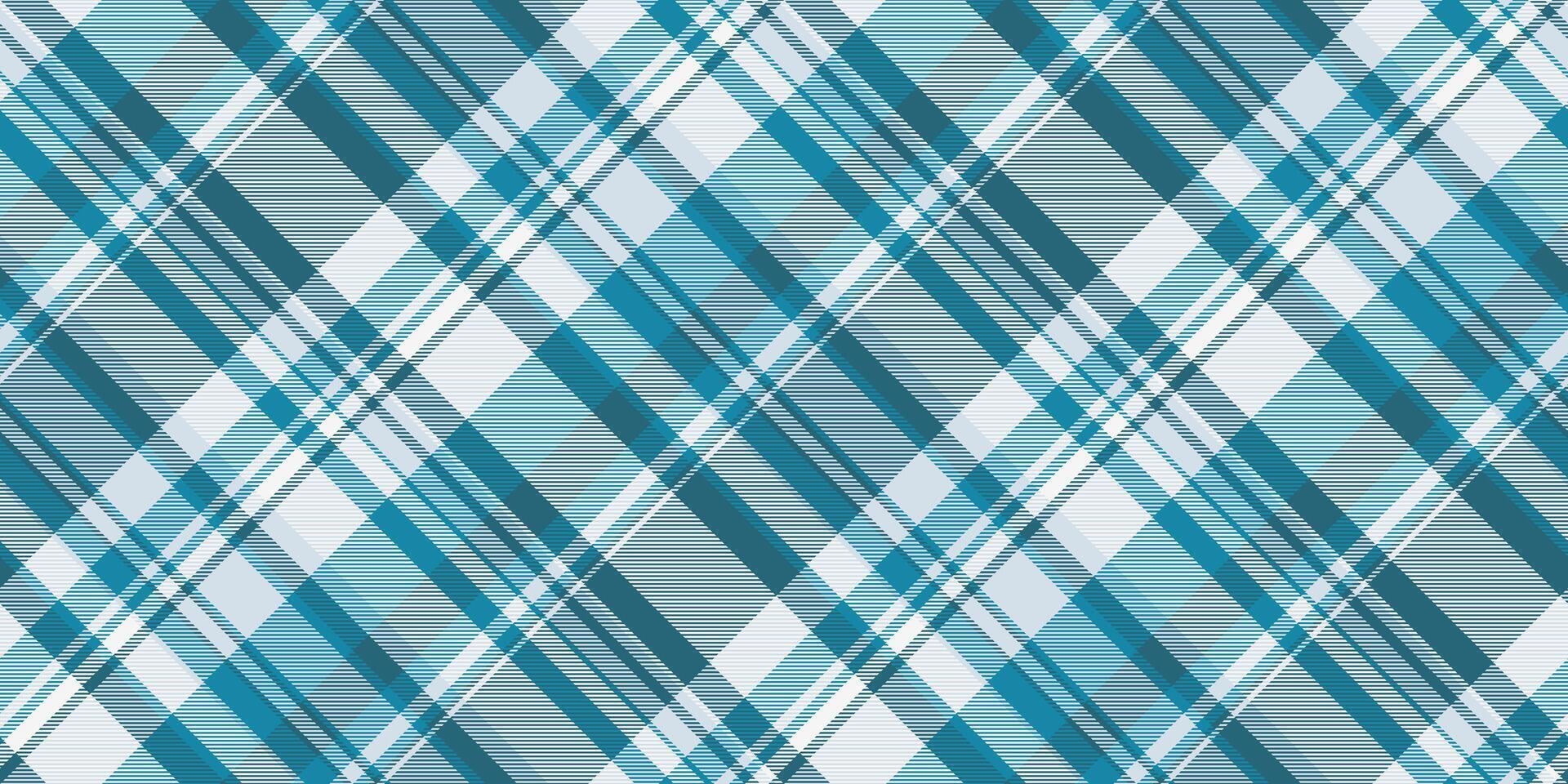 Bandanna fabric seamless plaid, towel background tartan texture. Herringbone check textile pattern in cyan and white colors. vector