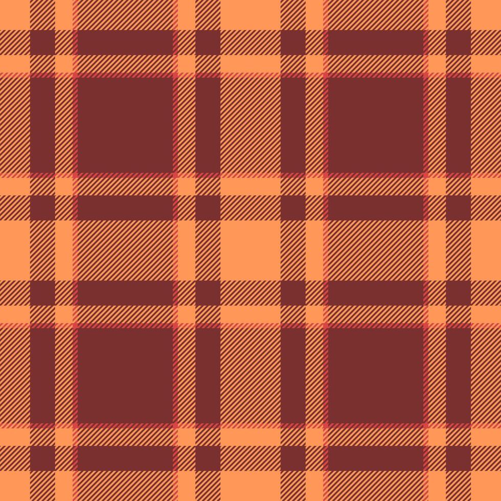 Retro textile plaid pattern, decorate tartan texture. Christmas card seamless fabric check background in red and orange colors. vector