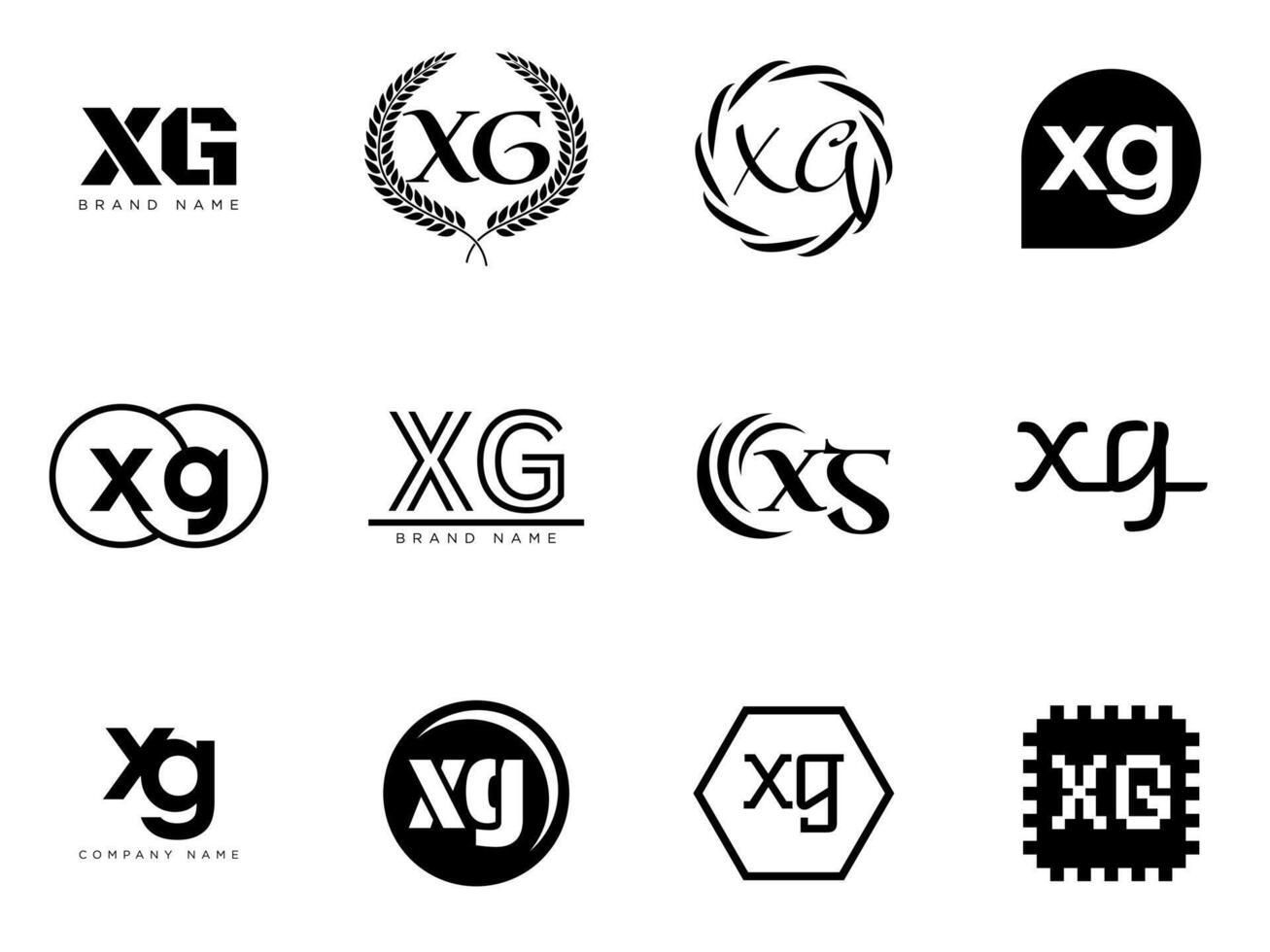 XG logo company template. Letter x and g logotype. Set different classic serif lettering and modern bold text with design elements. Initial font typography. vector