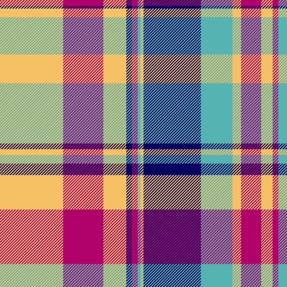 Vibrant diagonal plaid pattern in teal, mustard yellow, magenta, and navy. Perfect for textile designs, fashion, home decor, and website backgrounds. Adds a modern, stylish touch to any project. vector