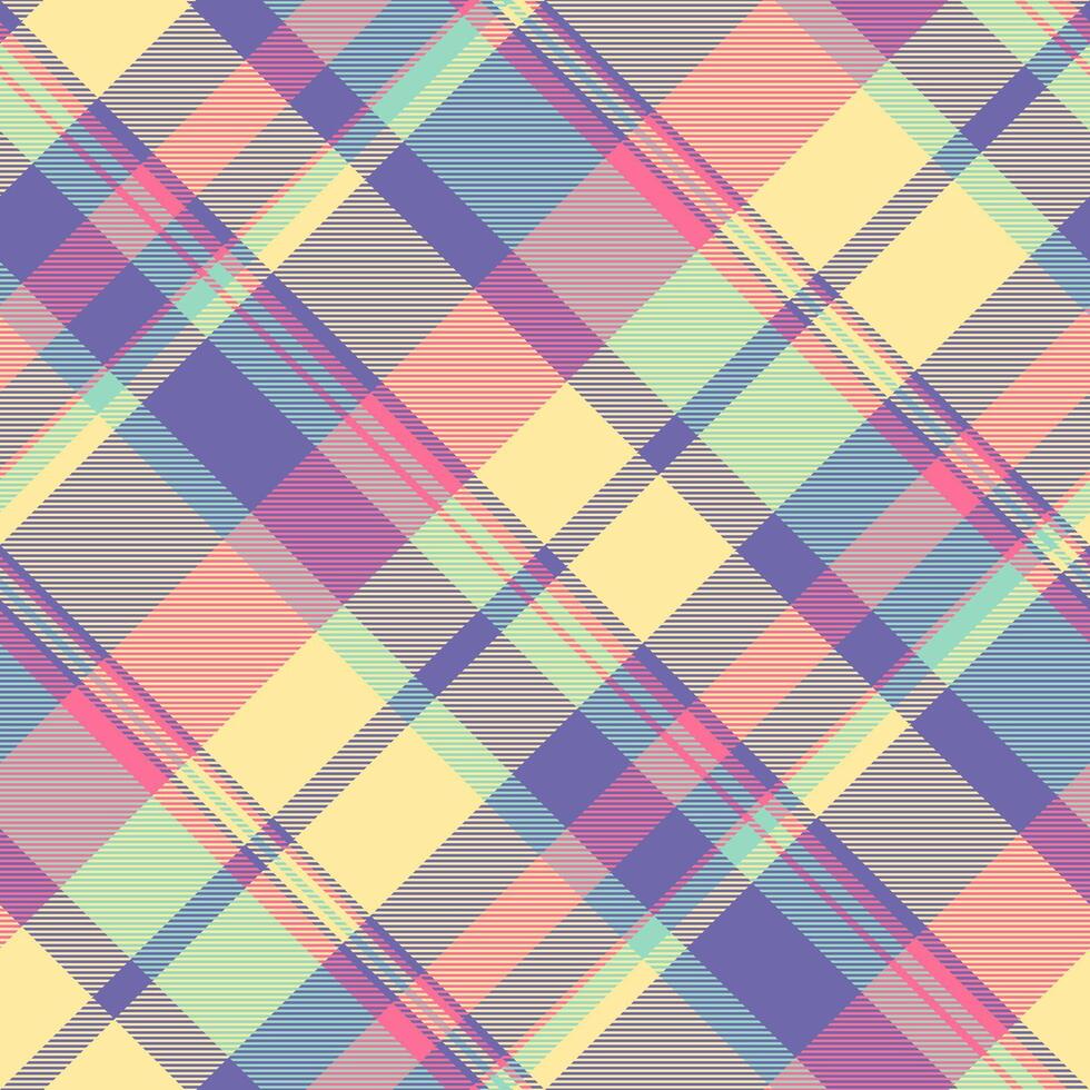 Vibrant pastel plaid pattern. Modern geometric design featuring intersecting diagonal lines and soft color palette. Ideal for textiles, fashion, websites, and branding. vector