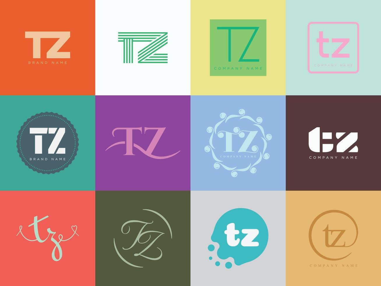 TZ logo company template. Letter t and z logotype. Set different classic serif lettering and modern bold text with design elements. Initial font typography. vector