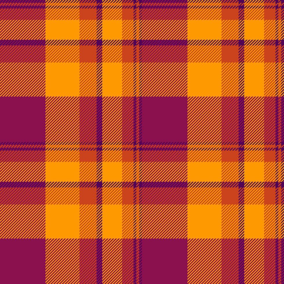 Vibrant orange and purple plaid pattern. Perfect for fall designs, textiles, apparel, or website backgrounds. Bold, geometric design adds a touch of autumnal style to any project. vector