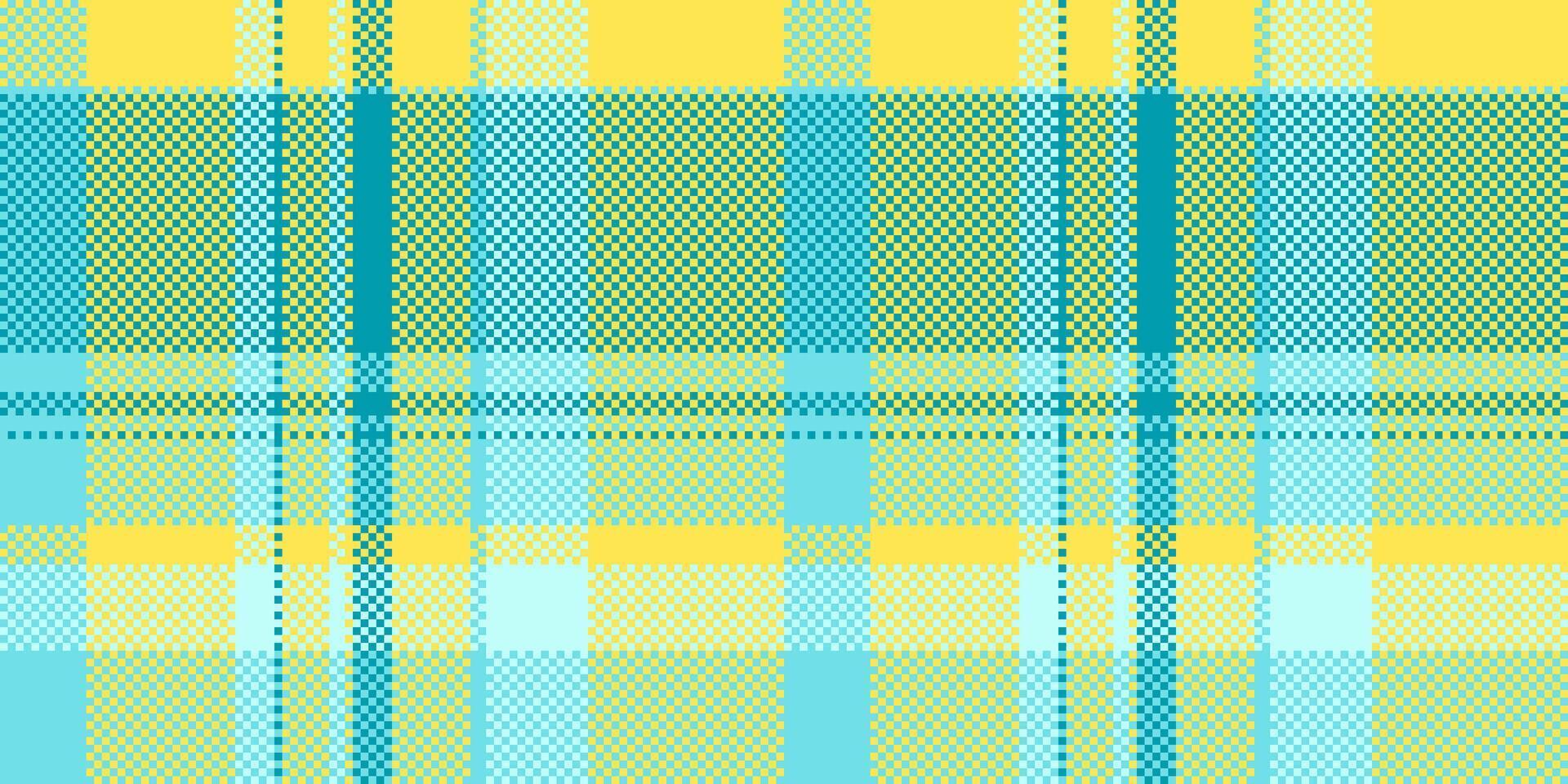 Festival texture seamless textile, everyday check background fabric. Mixed pattern plaid tartan in cyan and yellow colors. vector