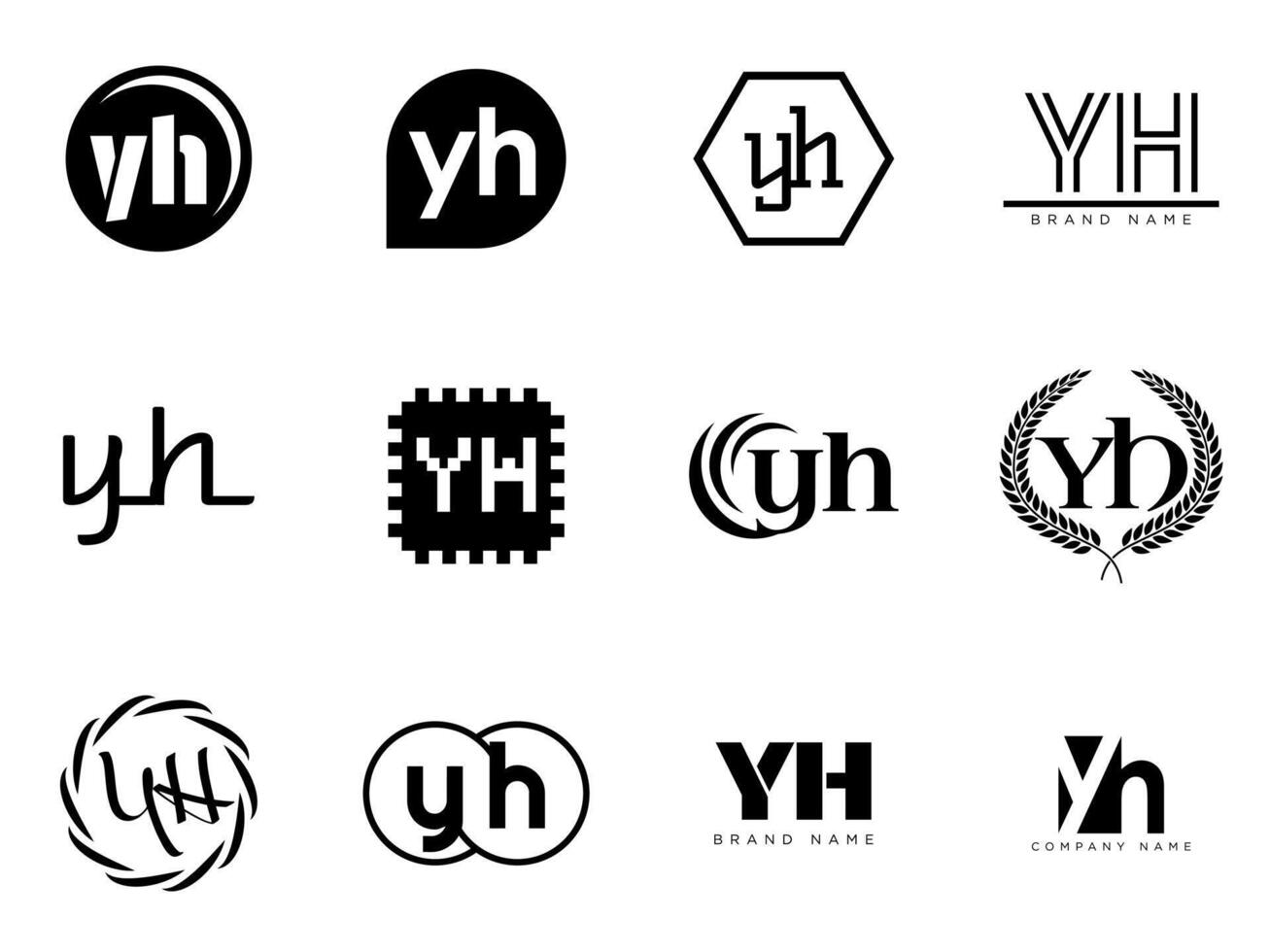 YH logo company template. Letter y and h logotype. Set different classic serif lettering and modern bold text with design elements. Initial font typography. vector
