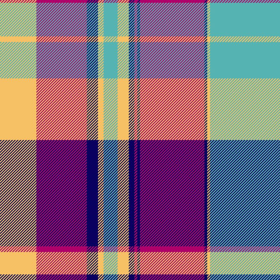 Empty check texture textile, tidy plaid pattern background. Adorable tartan seamless fabric in pink and indigo colors. vector