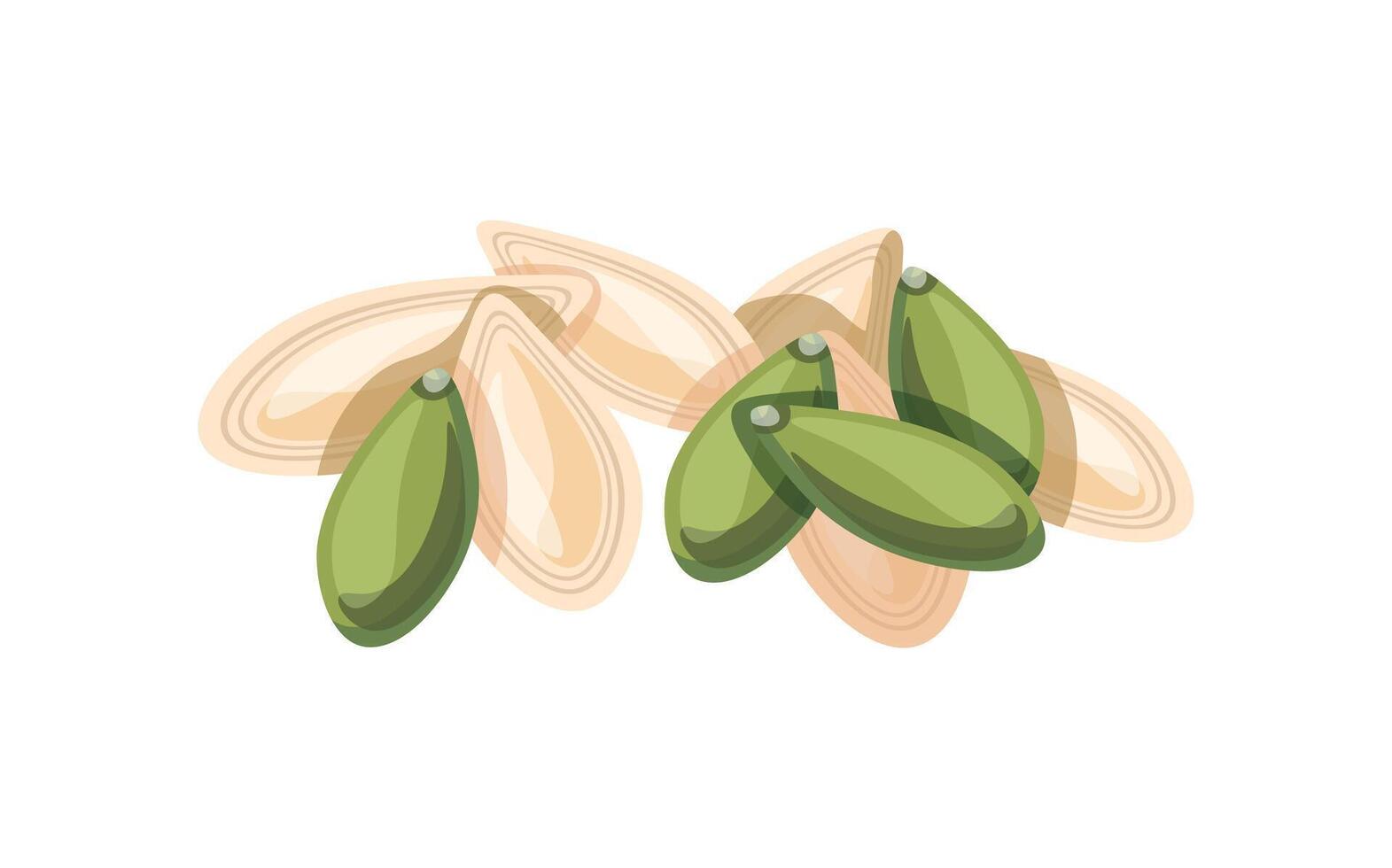 Delicious pumpkin seeds isolated on white background. Flat illustration of a tasty handful of peeled and shelled pumpkin seeds in cartoon style. Pumpkin seeds icon. Healthy, organic snacks. vector