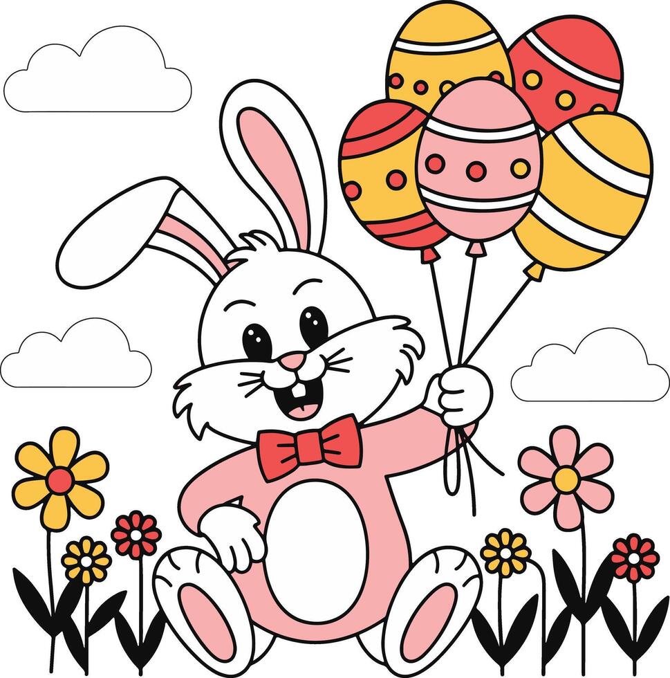 Happy Bunny with Easter Eggs Balloons Tee vector