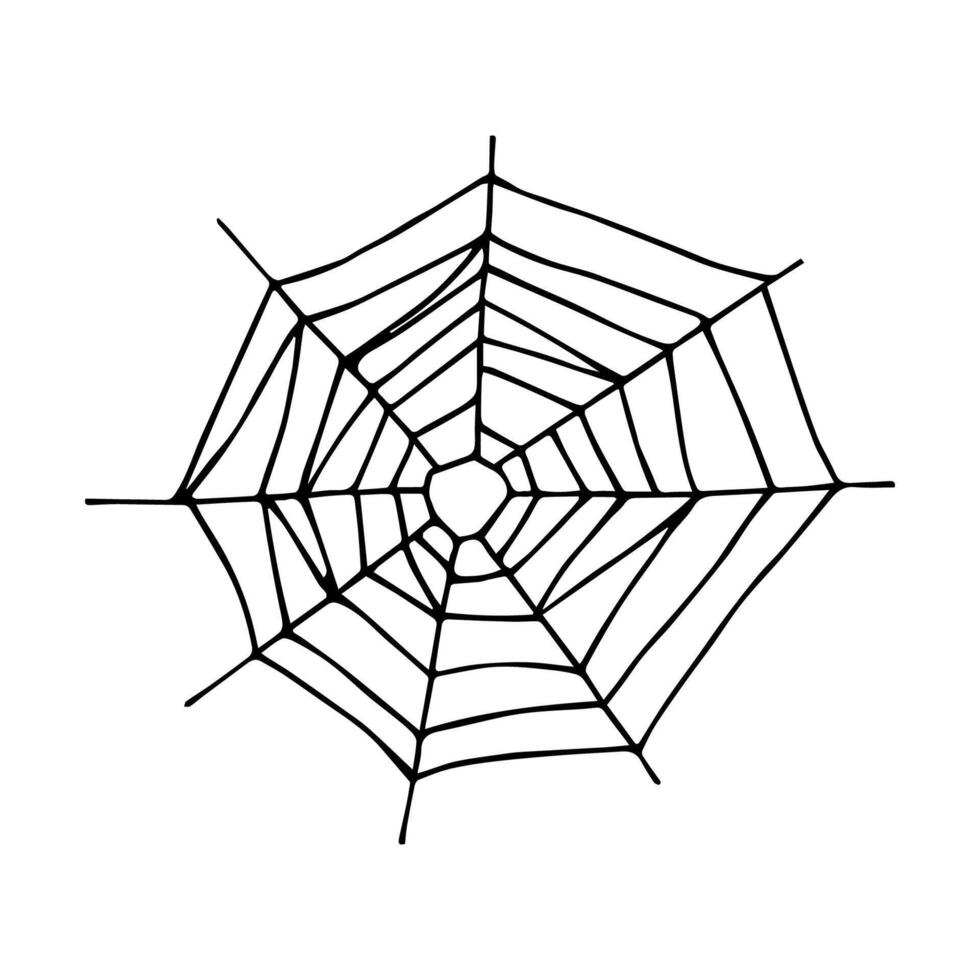 Simple hand-drawn drawing in black outline. Spider web isolated on white background. For Halloween holiday design. vector