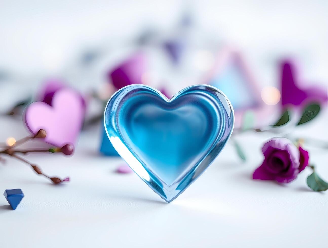 A blue heart shaped glass on a white background photo