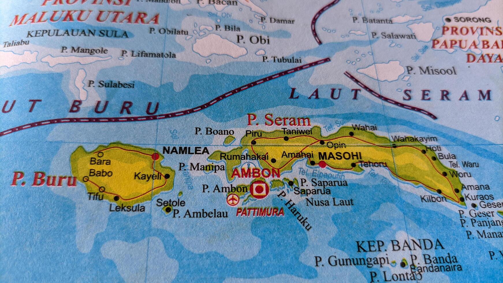 Ambon city on map or Map of SERAM island indonesia. photo