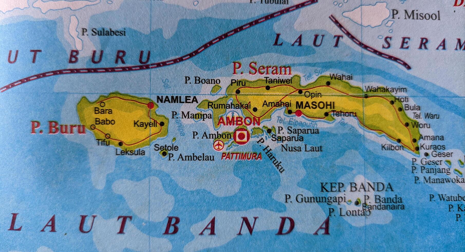Ambon city on map indonesia photo