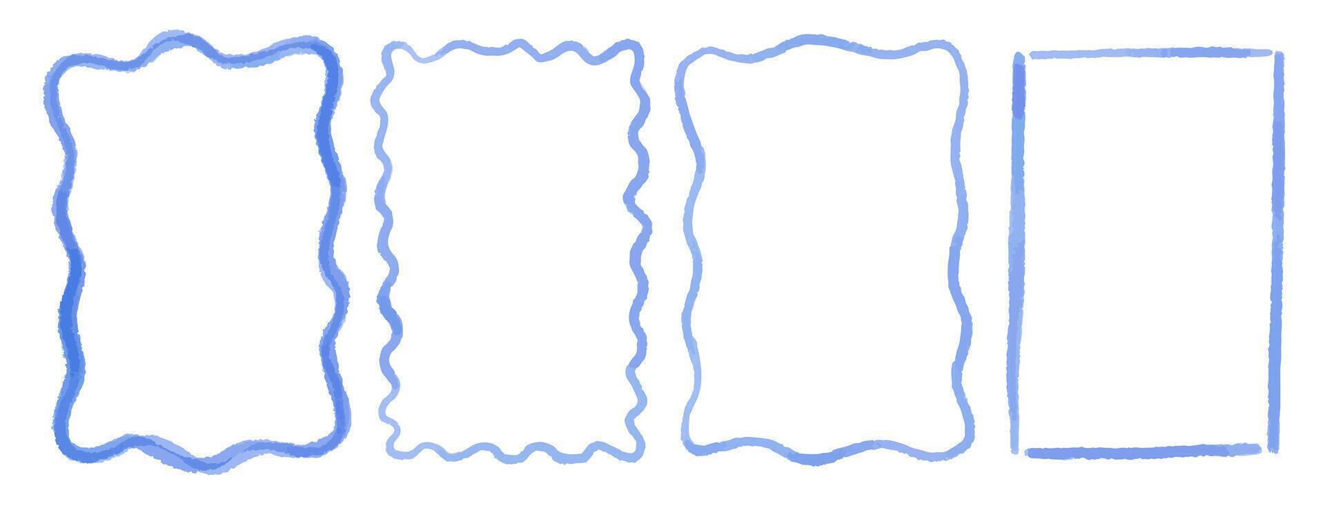 Rectangular frame with scalloped edges. Set of drawing wavy elegant outline frame vector