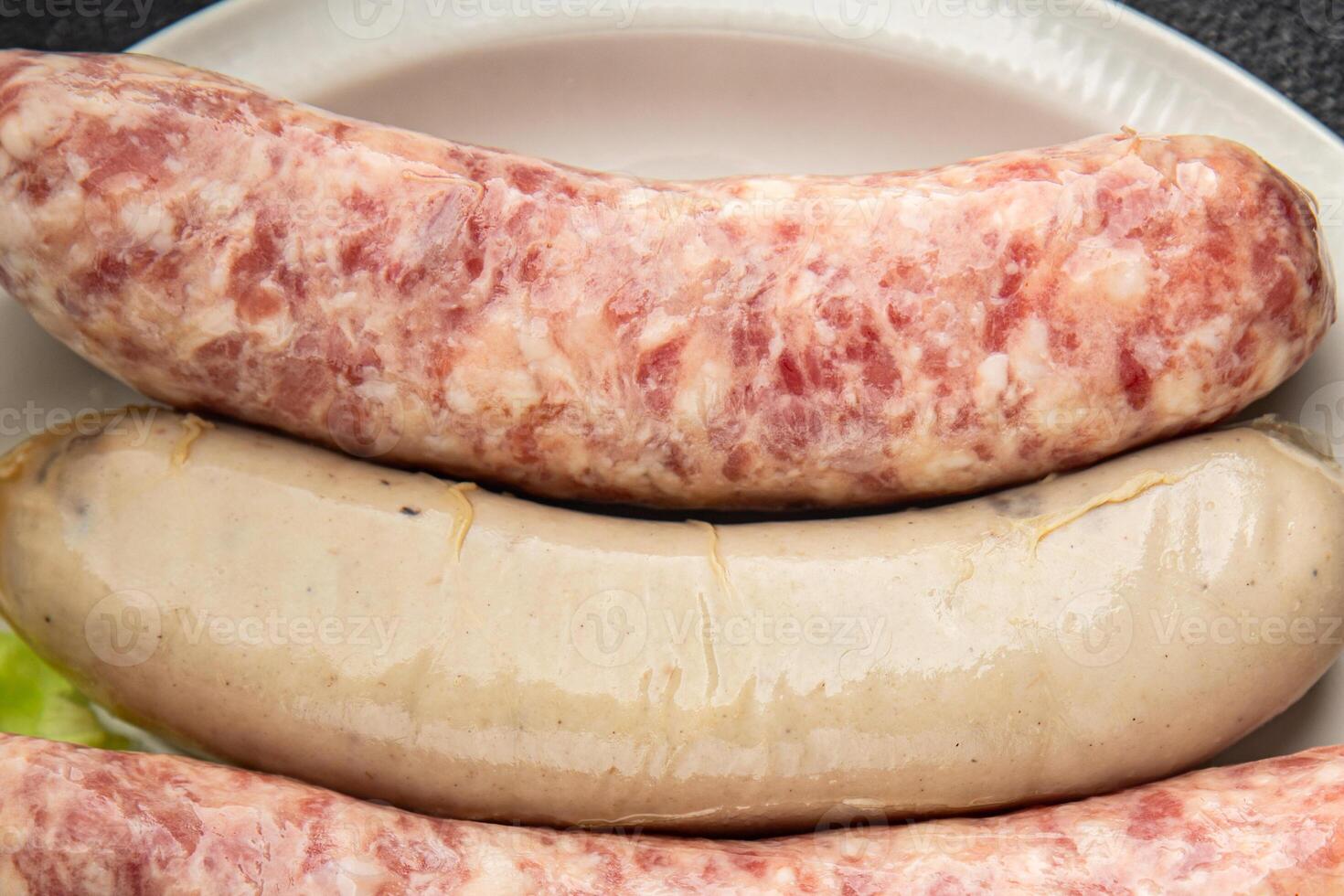 raw sausages pork, beef, chicken, lamb fresh tasty food dish delicious gourmet food background rustic food top view photo