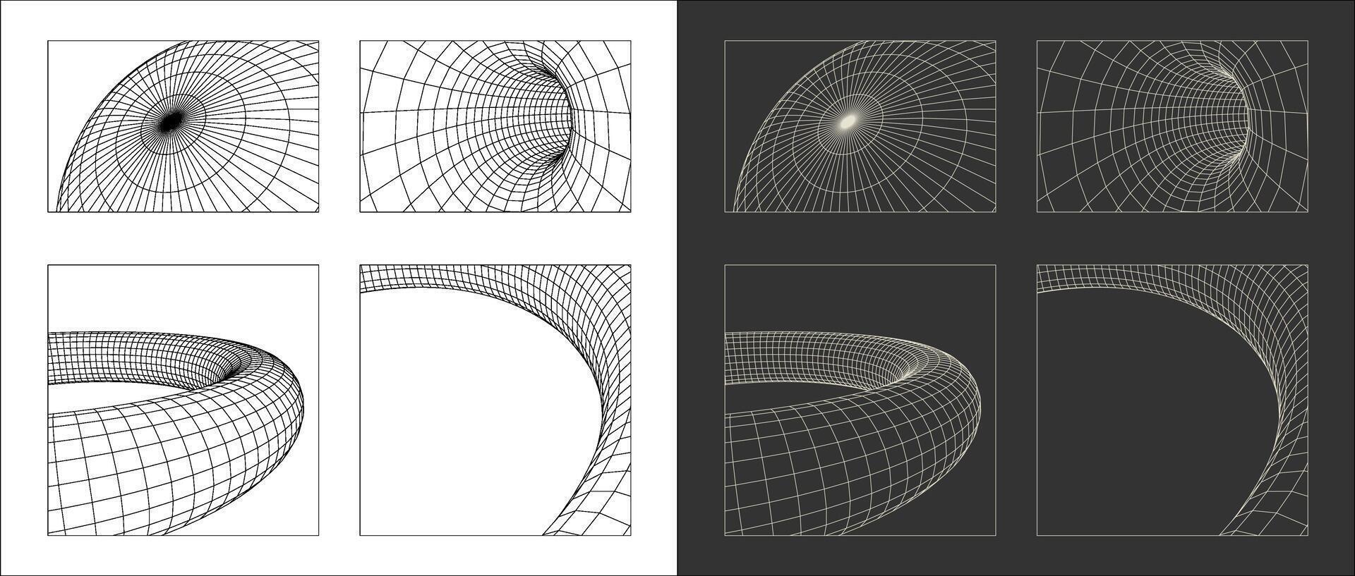 graphic asset in a retro futuristic style, featuring wireframe elements in various forms and modern shapes, ideal for design templates, posters, banners, clothing, stickers, and other vector