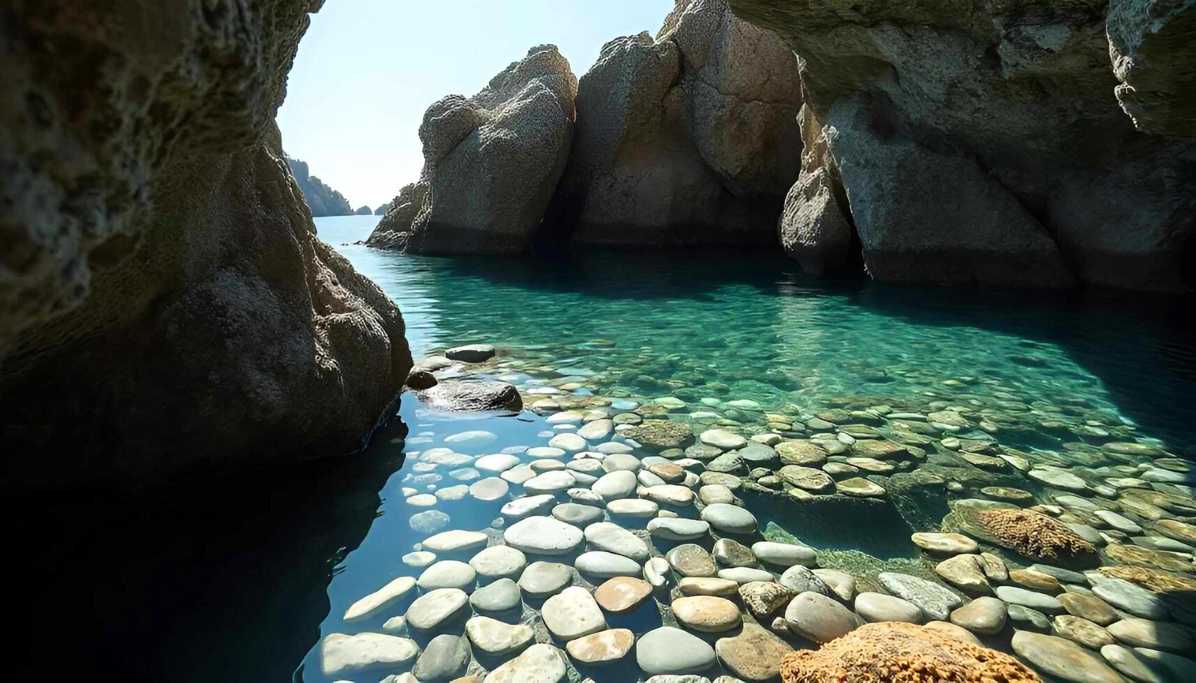 a body of water surrounded by rocks and rocks photo