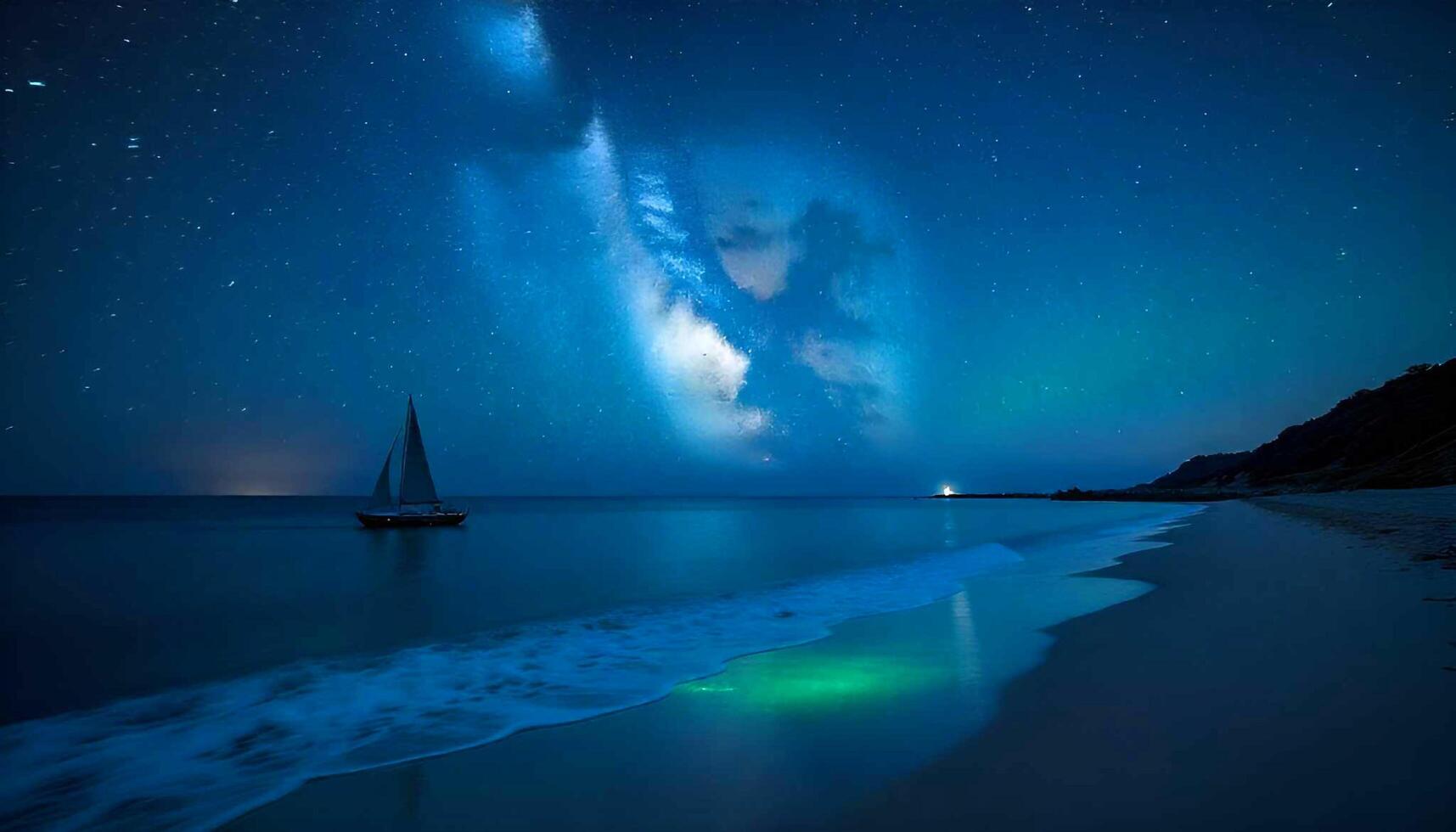 a boat is on the beach under a starry sky photo