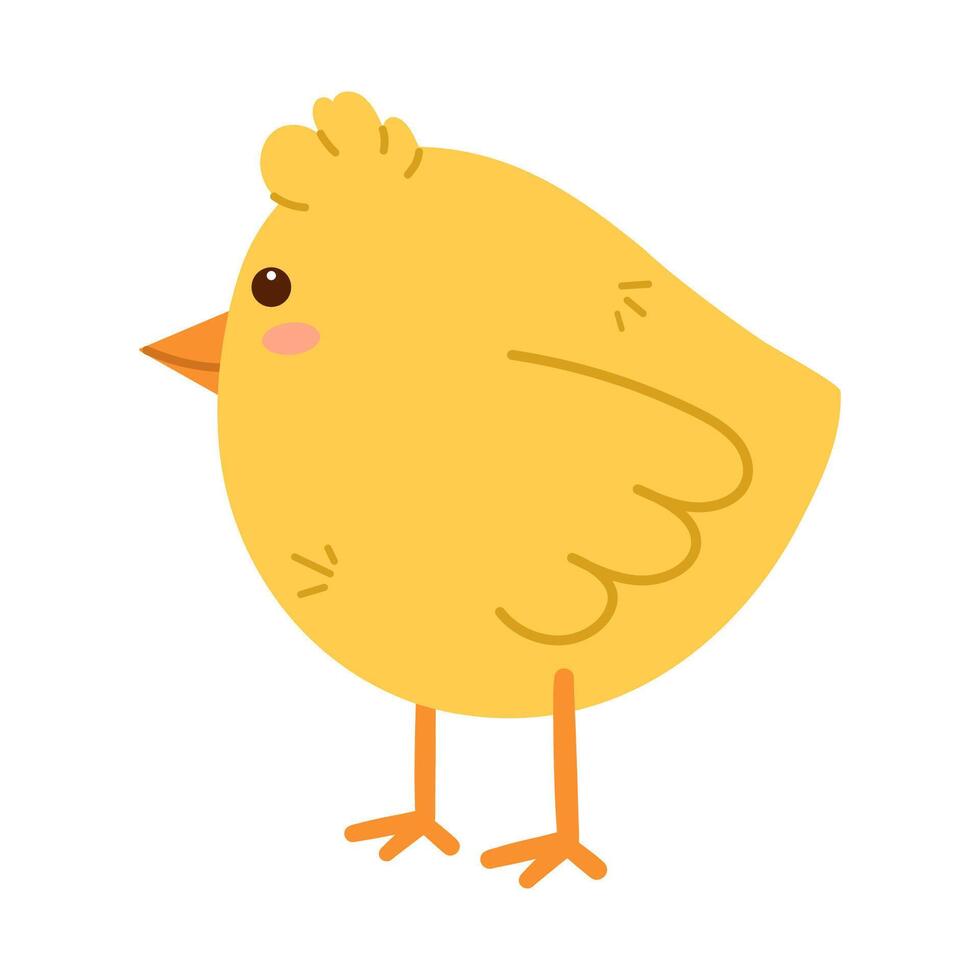 Standing small chick side view. Flat spring Easter design. Isolated illustration vector