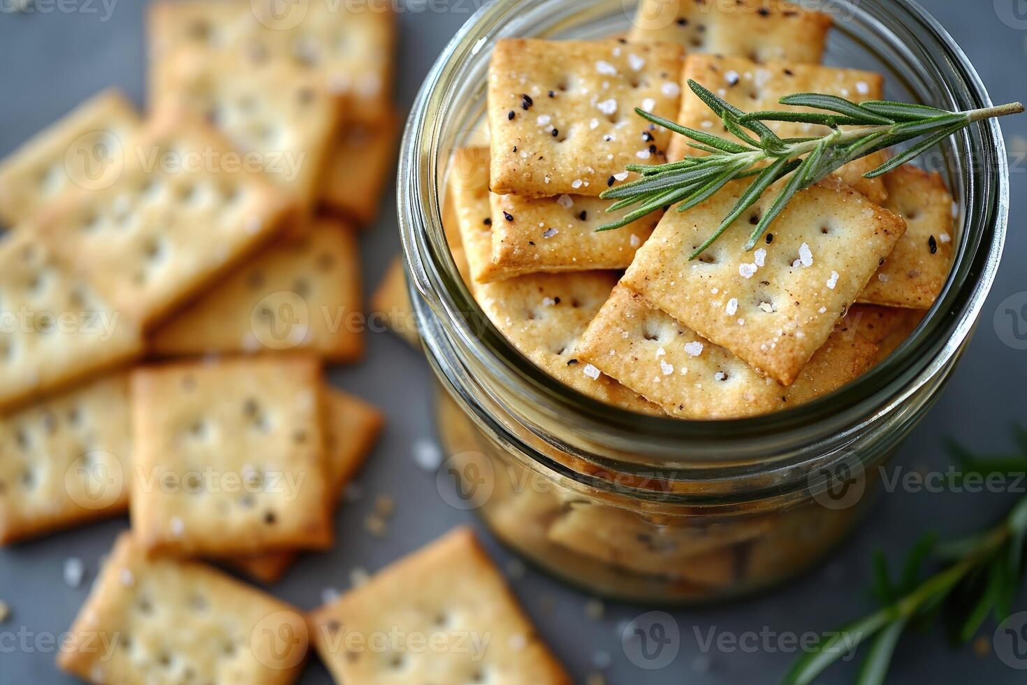 Delicious homemade crackers with rosemary and sea salt photo