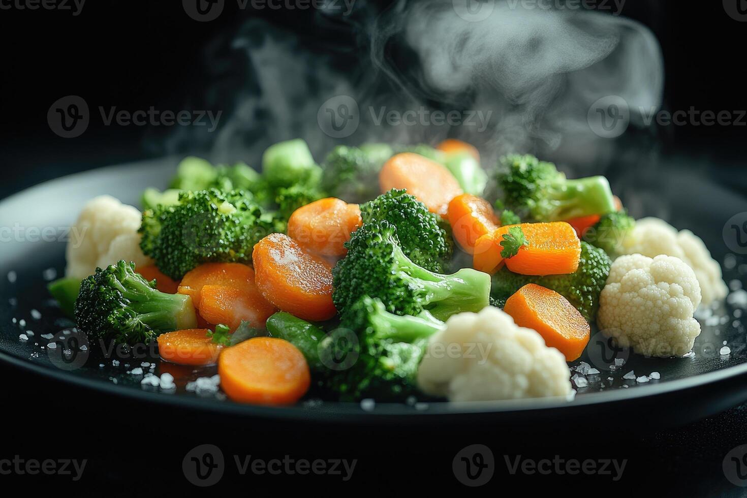 Steaming hot mixed vegetables of broccoli, cauliflower photo