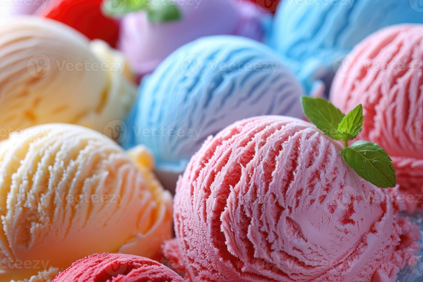 Colorful ice cream scoops showing variety of flavors photo