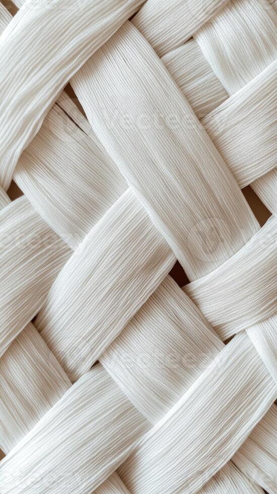 Interlaced white fabric creating textured pattern background photo