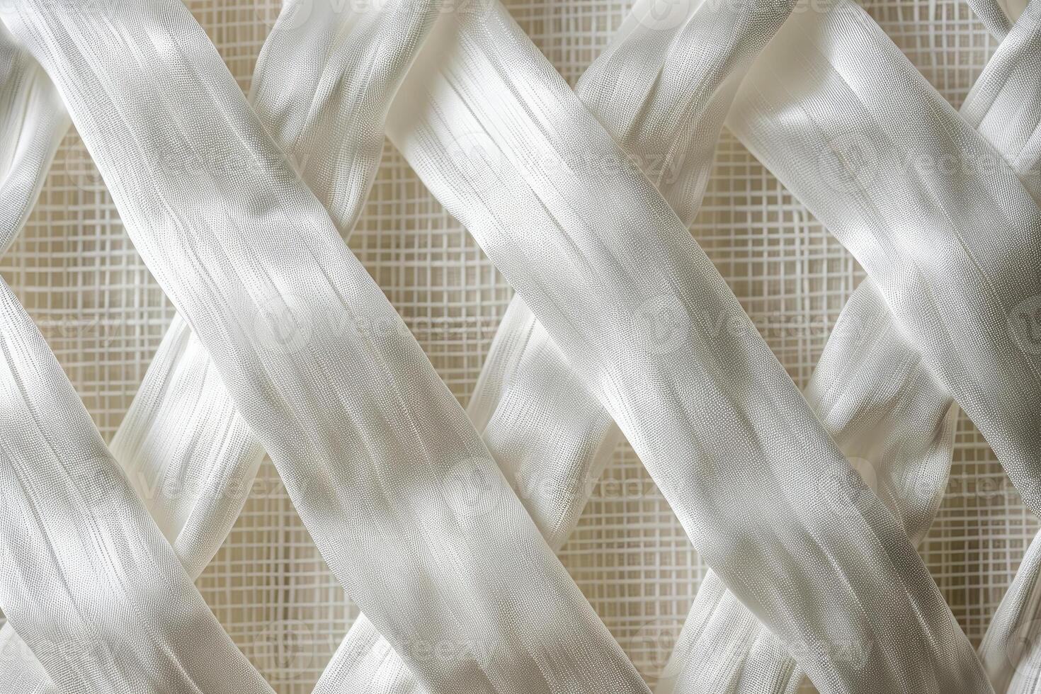 Intertwined white ribbons creating elegant visual texture on light background photo