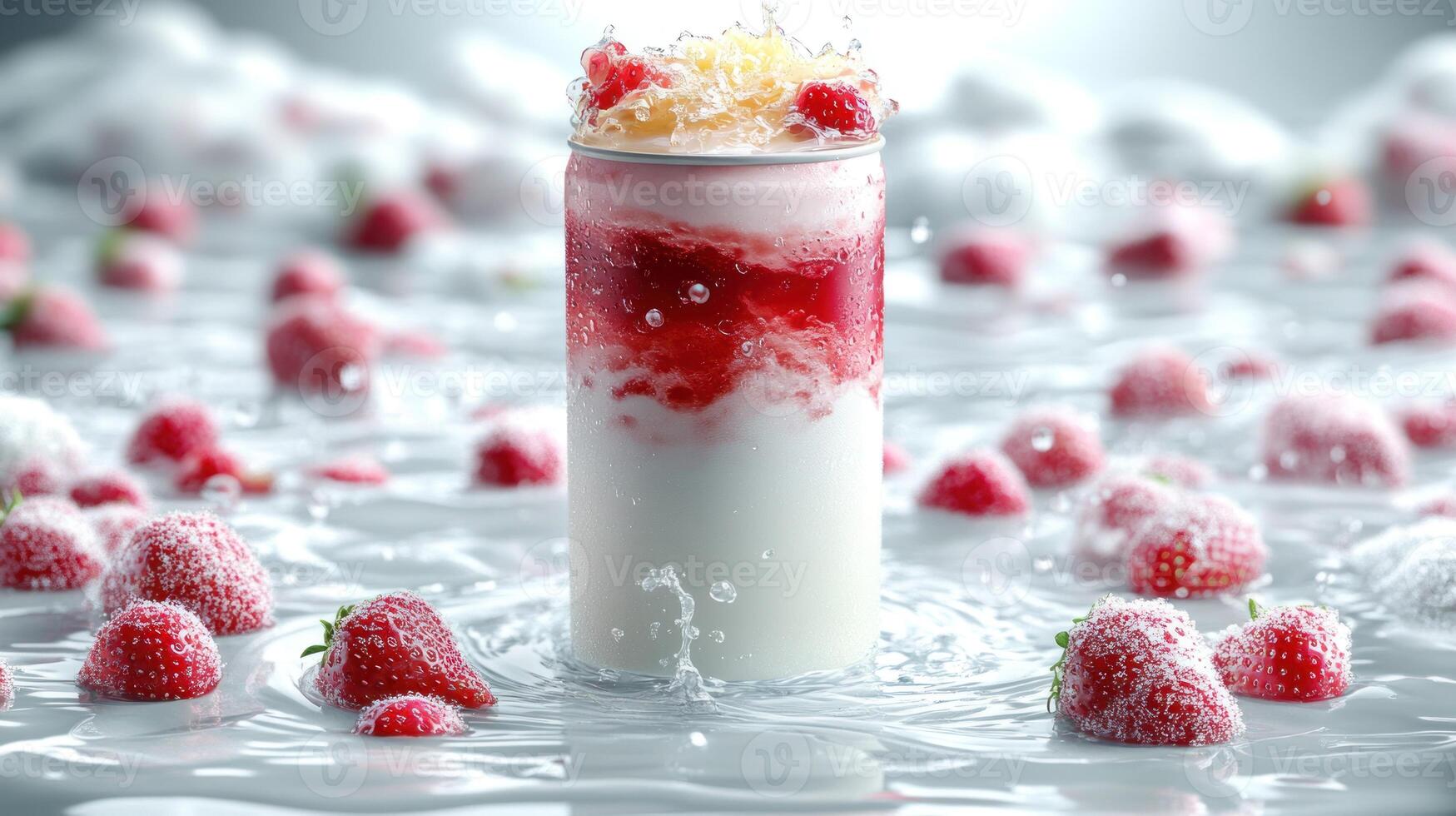 A colorful drink bursts with strawberry flavor amidst a creamy, milky embrace photo