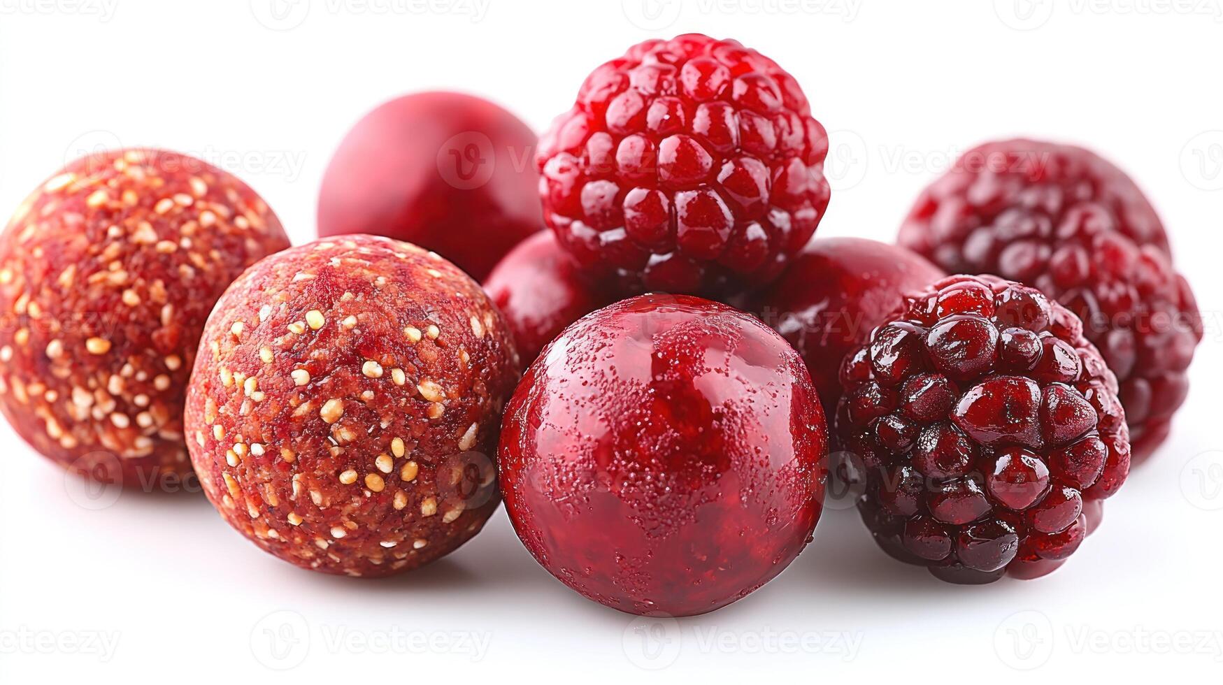 An array of luscious red berries and spherical candies delighting the senses photo