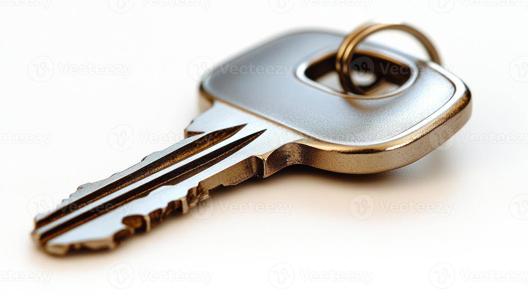 A metallic key glimmers softly, resting in an inviting, bright setting photo
