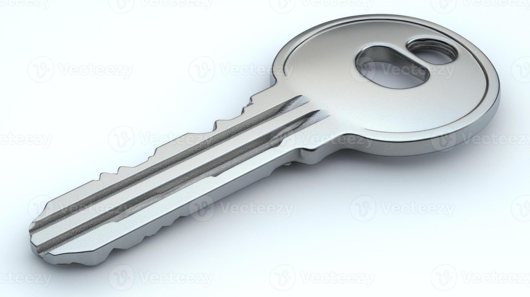 The shiny surface of a silver key captures light beautifully, highlighting its design photo