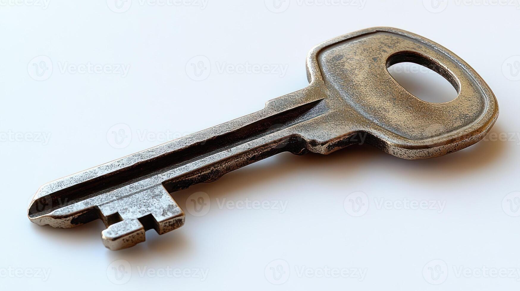 An antique key lies flat, evoking nostalgia and a sense of mystery from the past photo