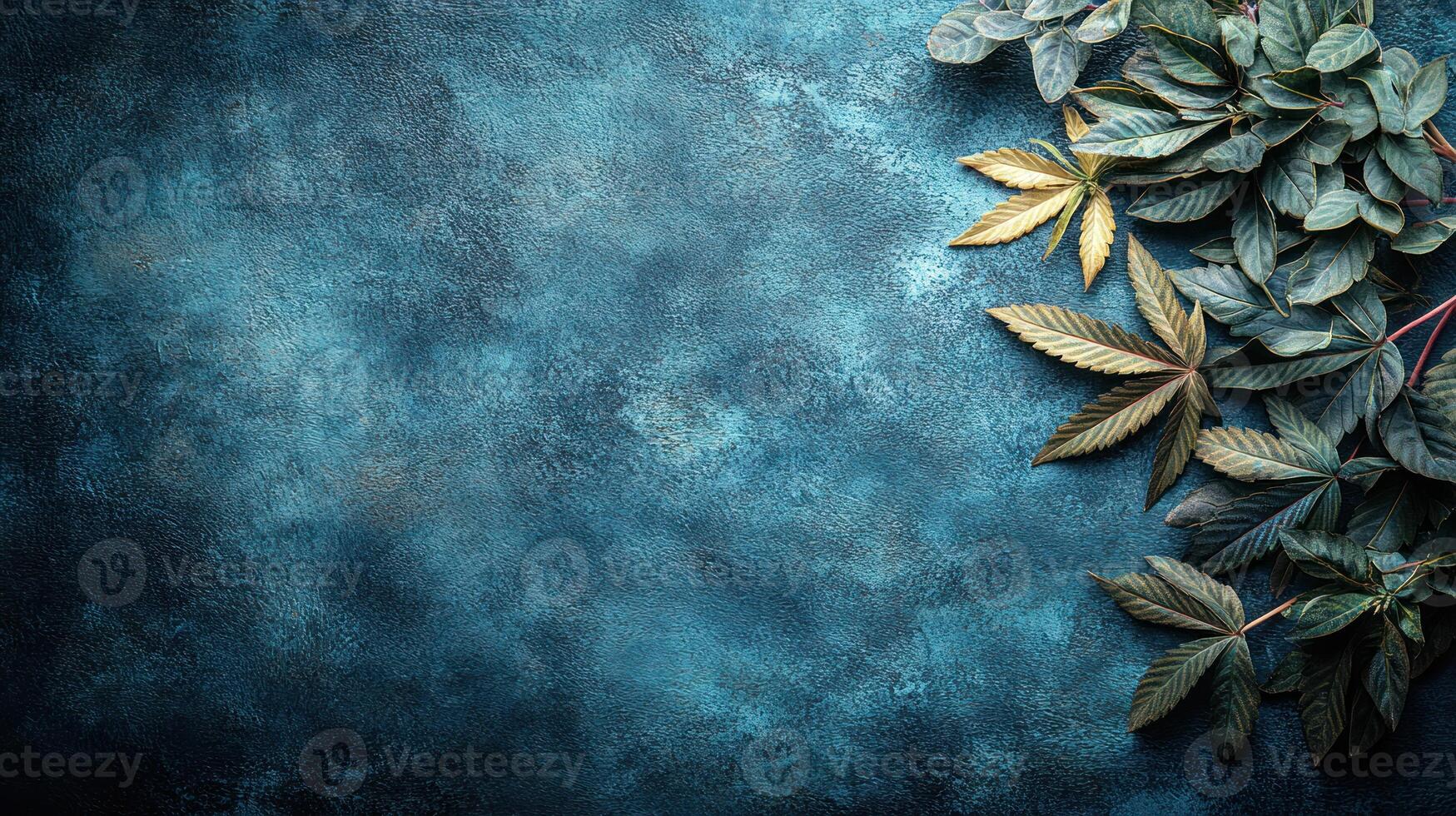 Vibrant leaves rest on a textured blue, signaling autumn's arrival photo