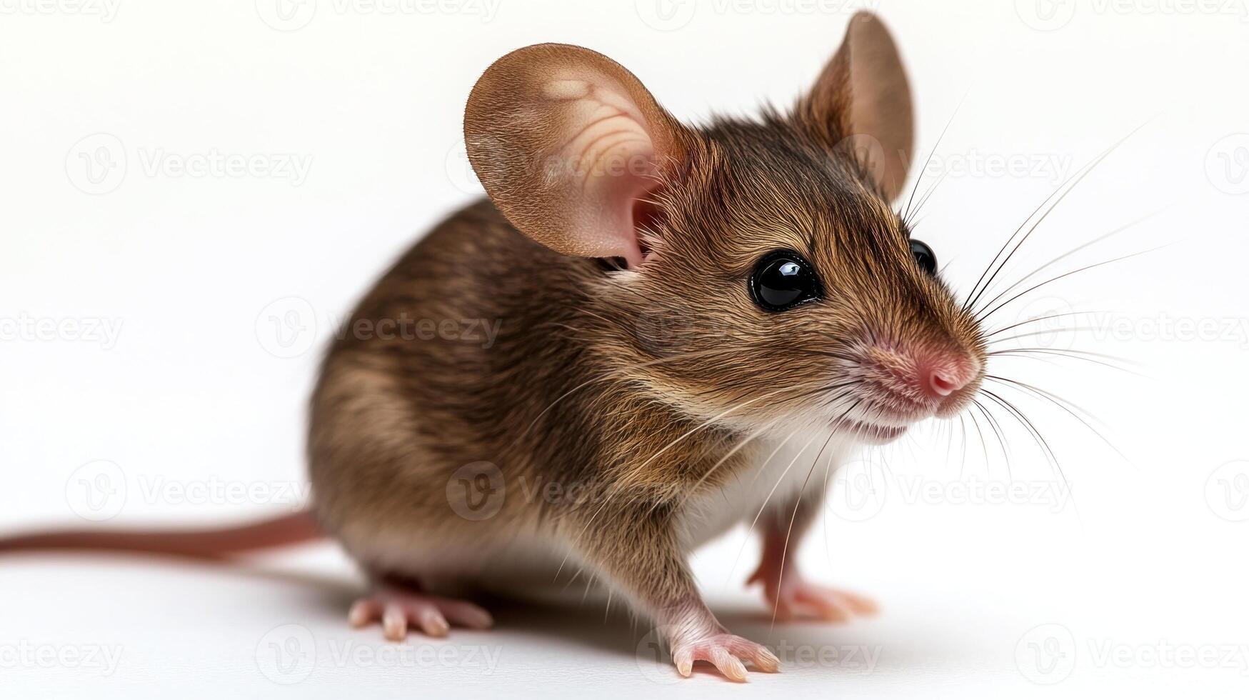 The tiny mouse with big ears and bright eyes investigates its environment with curiosity photo