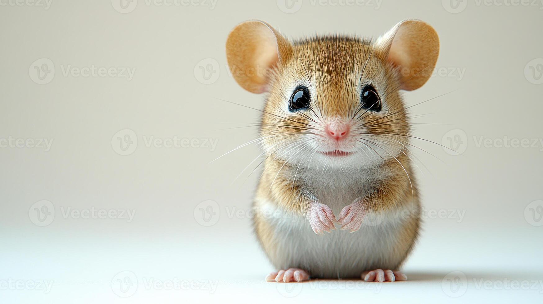 This adorable mouse captivates with its bright eyes and playful stance photo