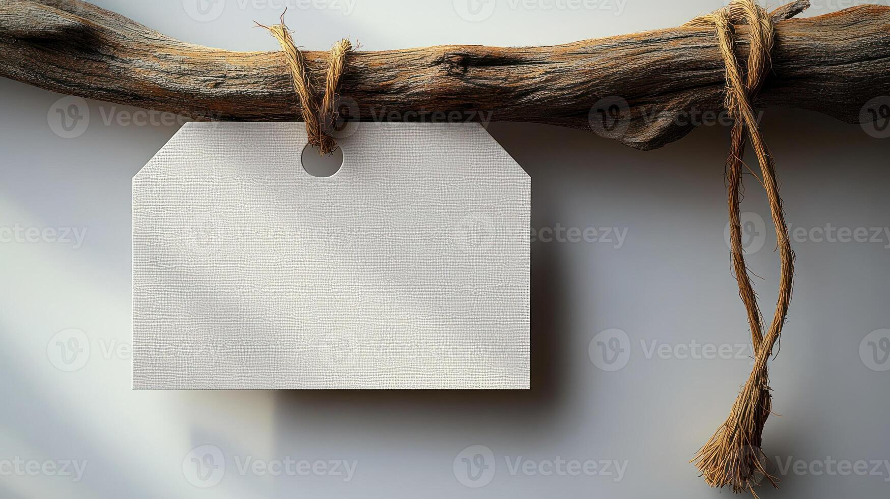 A handmade tag dangles gracefully from a piece of driftwood, exuding rustic elegance photo