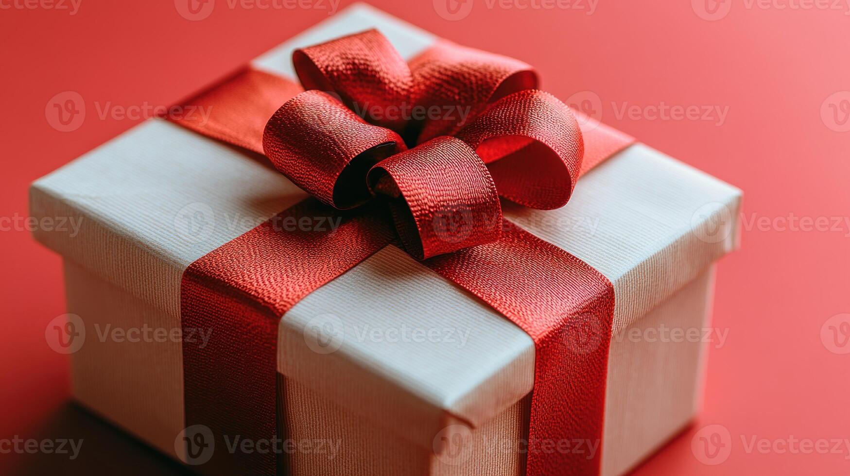 A charming gift box with a bright red bow sits elegantly on a bold red backdrop photo