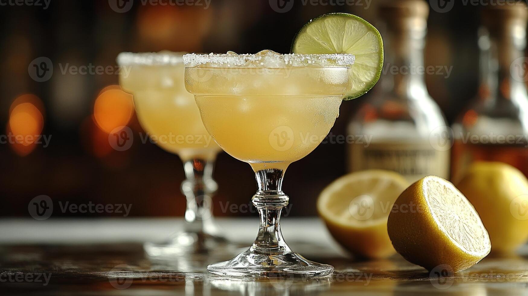 Delicious cocktails served in elegant glasses with lime garnish, ideal for summer joy photo