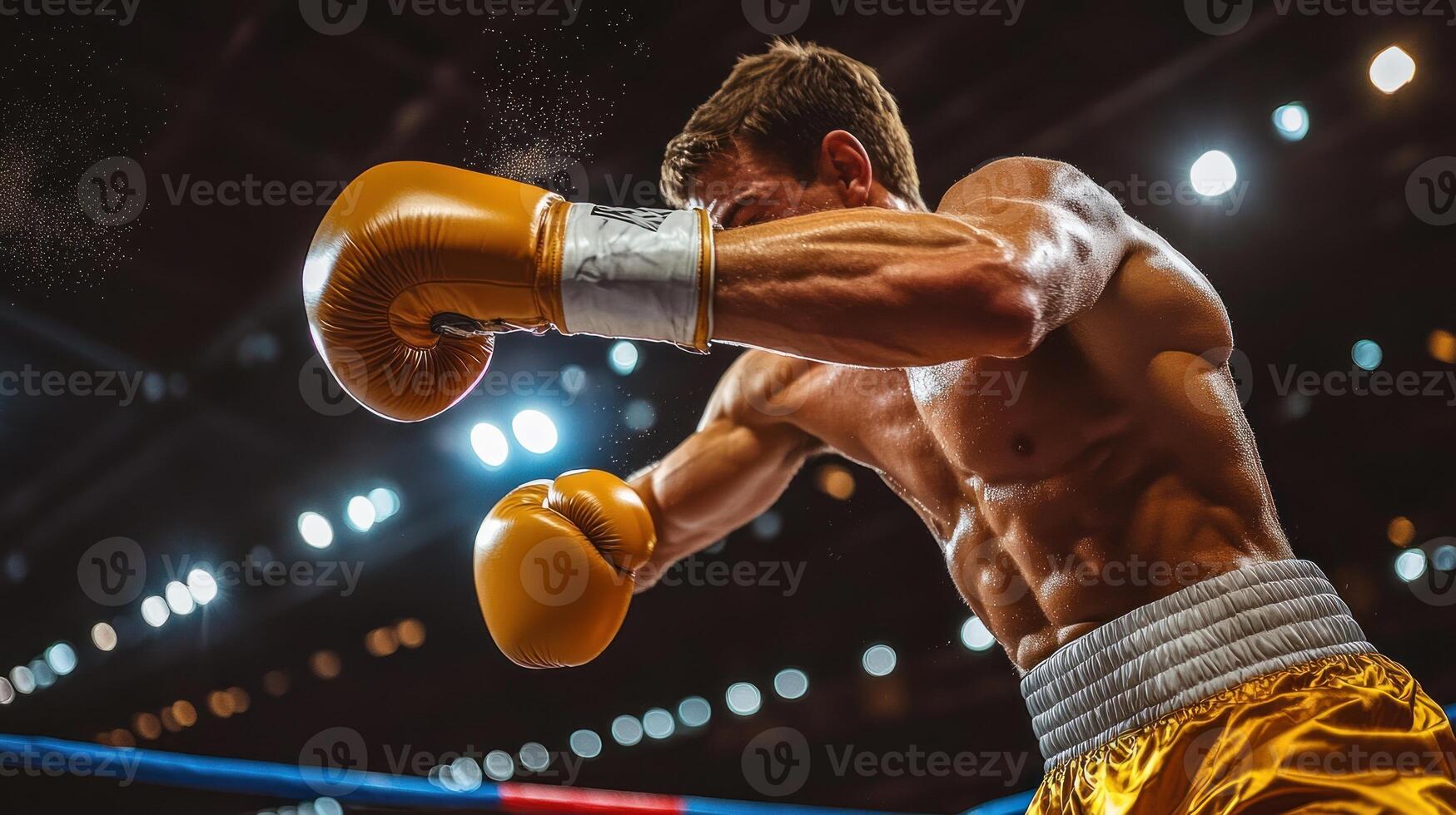 A skilled boxer demonstrates strength and precision with powerful strikes photo