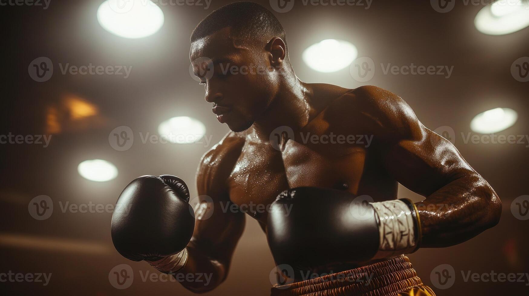 The athlete exudes strength and concentration while practicing his boxing skills photo